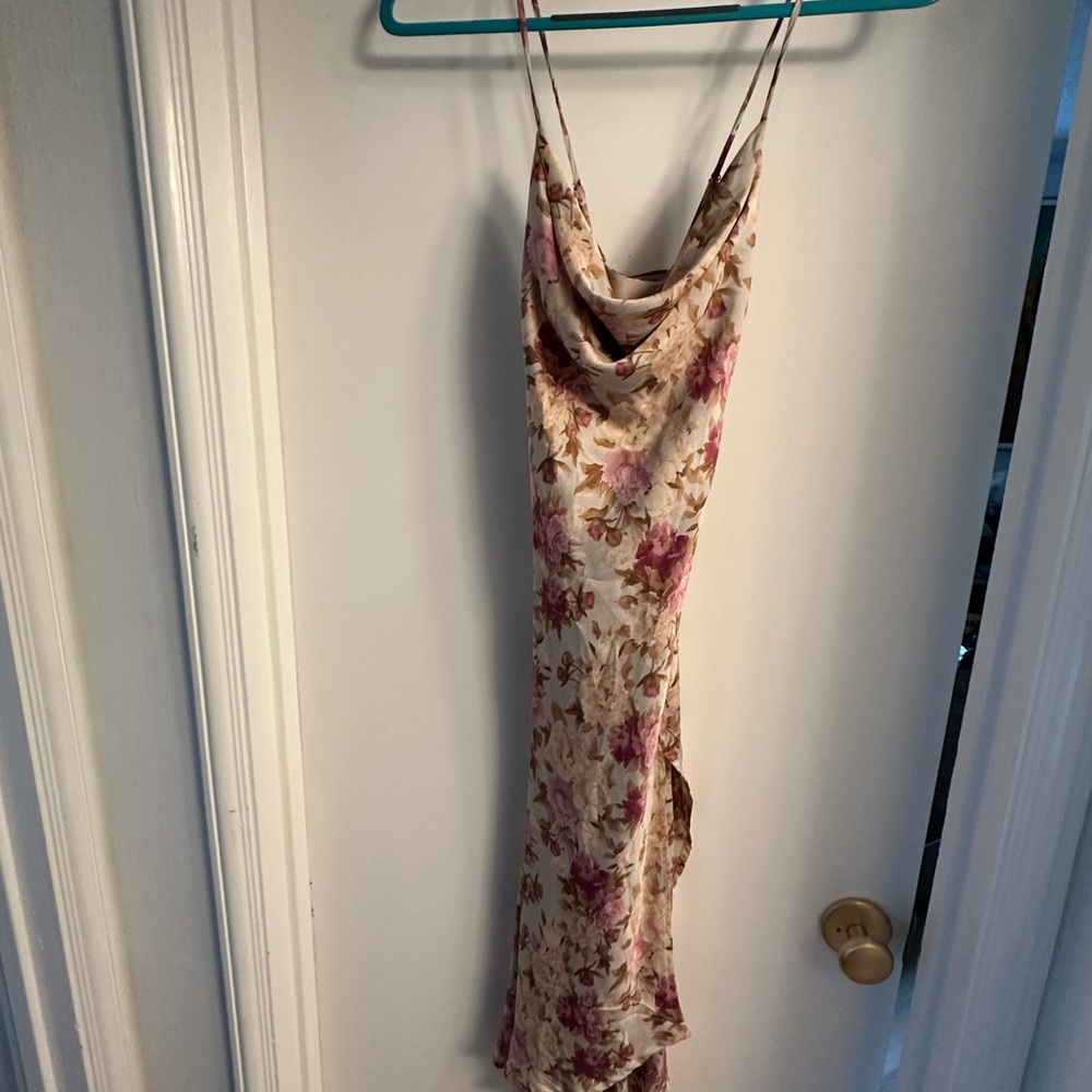 Astr Pink and Cream Floral Midi Dress